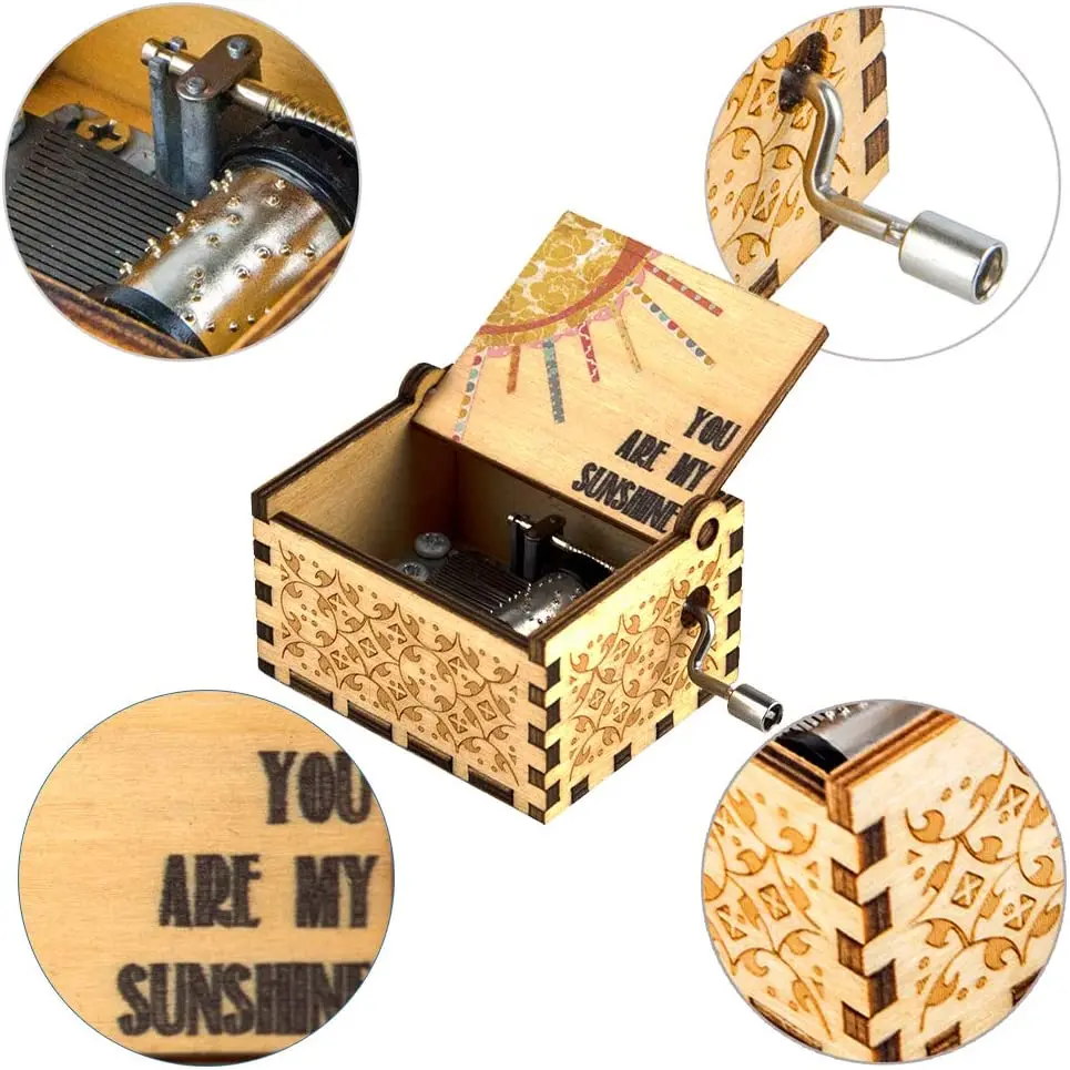 Ever Bright Mini Music Box Wooden Hand Crank Music Box Mechanism For