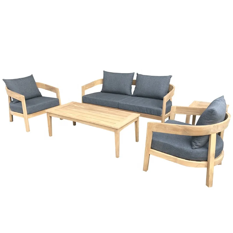 
contemporary teak sofa with commercial grade cushion 
