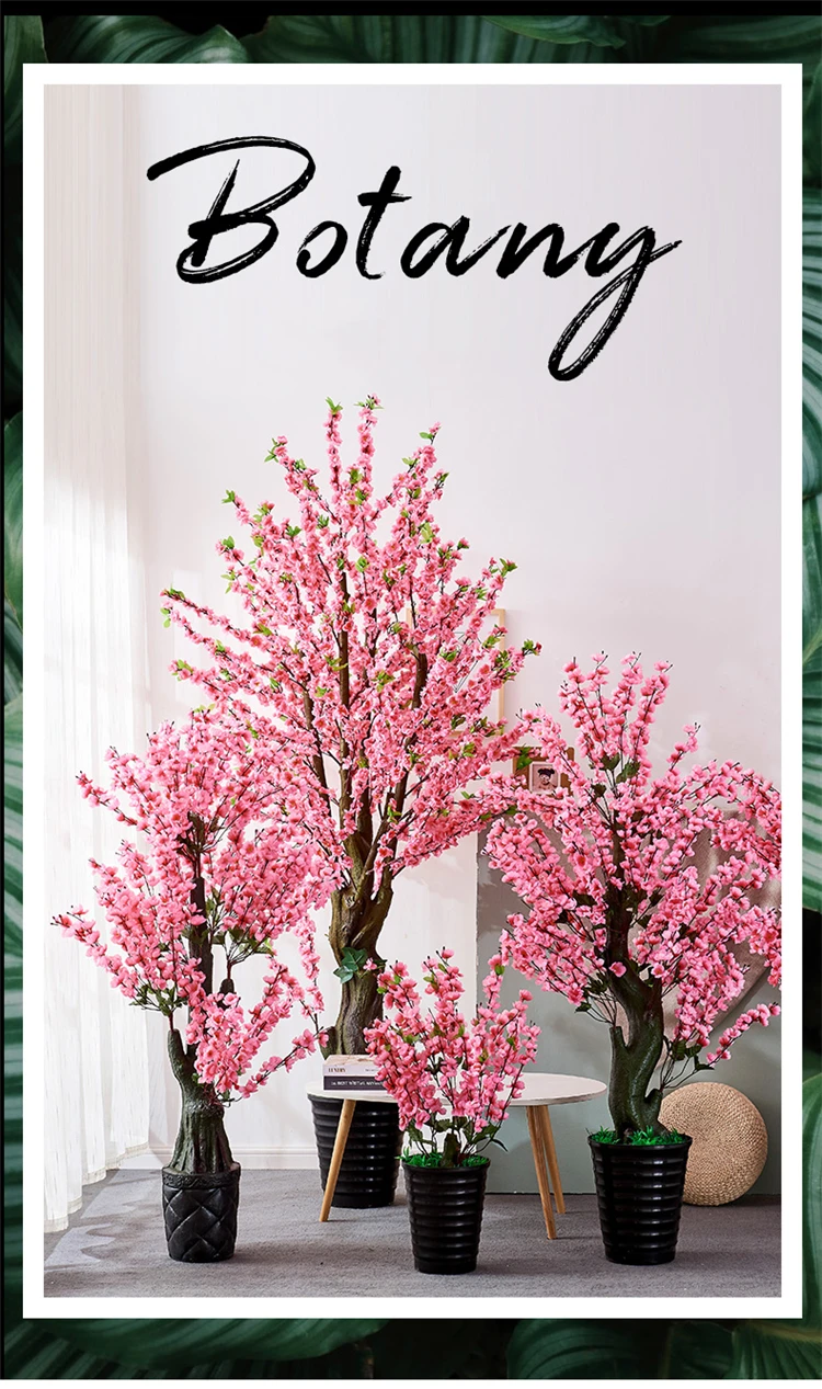 T192 Renk Pembe Uzun Yapay Ipek Sakura Kiraz Şeftali Çiçeği Ağacı