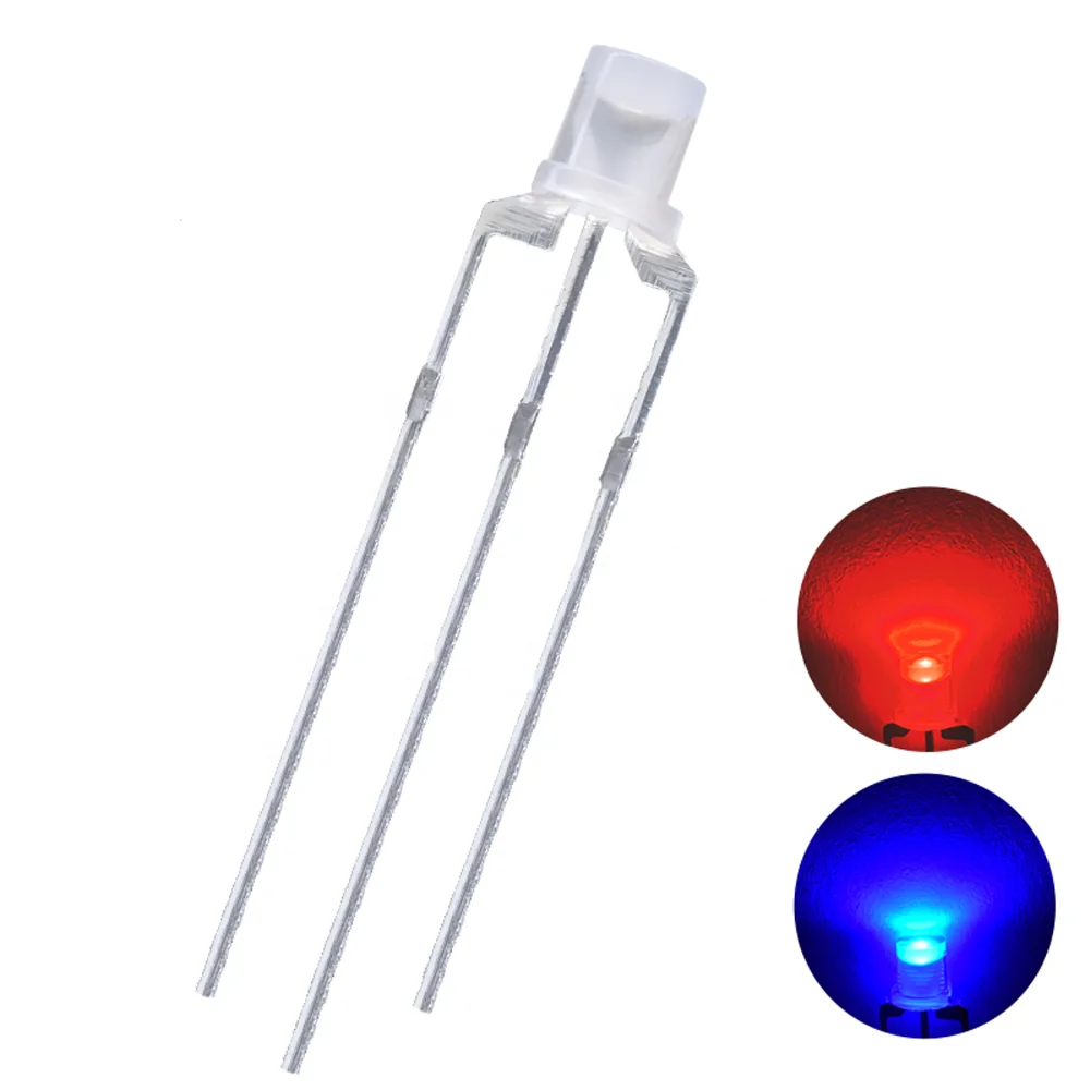 Czinelight F3 Flat Milky Lens 3mm Bicolor Red & Blue Common Cathode Common Anode Highlight Long Pins Led Diode