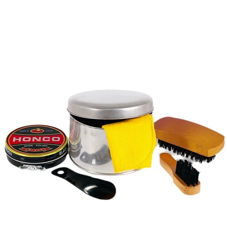 product hot sale hotel shoe polish tool wooden brush 5 pcs shoe care kits daily shoe care set-3