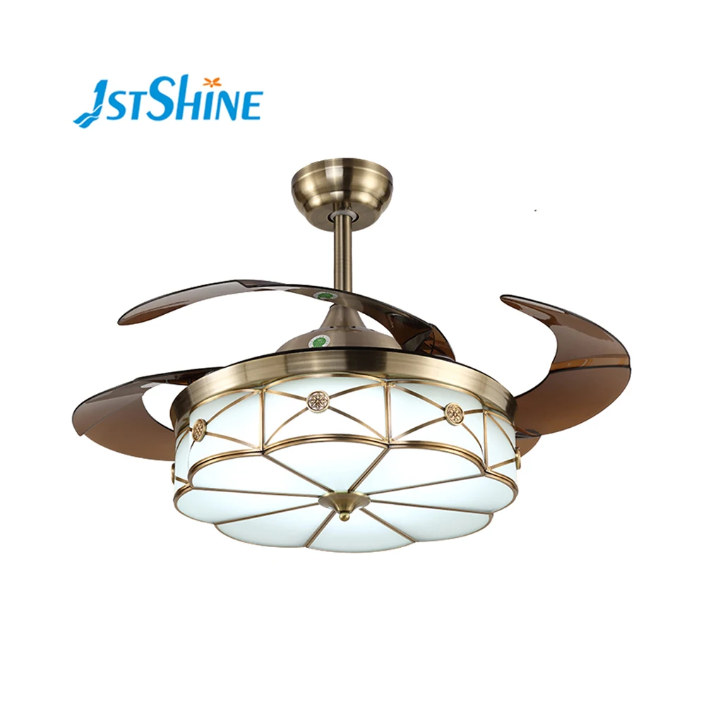 Decorative retractable ceiling fan with light and remote foldable ceiling fan led