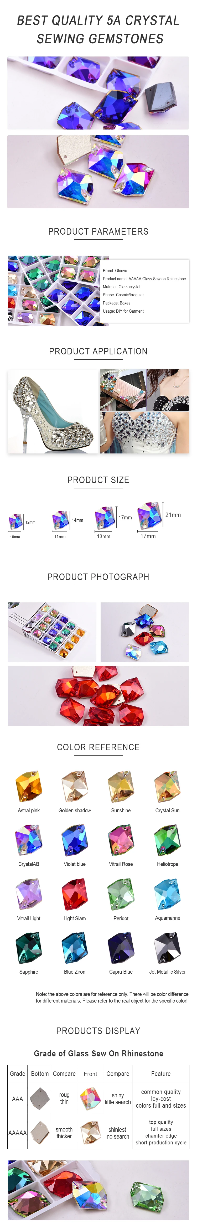 Colorful 5A Crystal Sewing Gemstones High Quality Irregular Cosmic Glass Sew on Rhinestone for Dresses