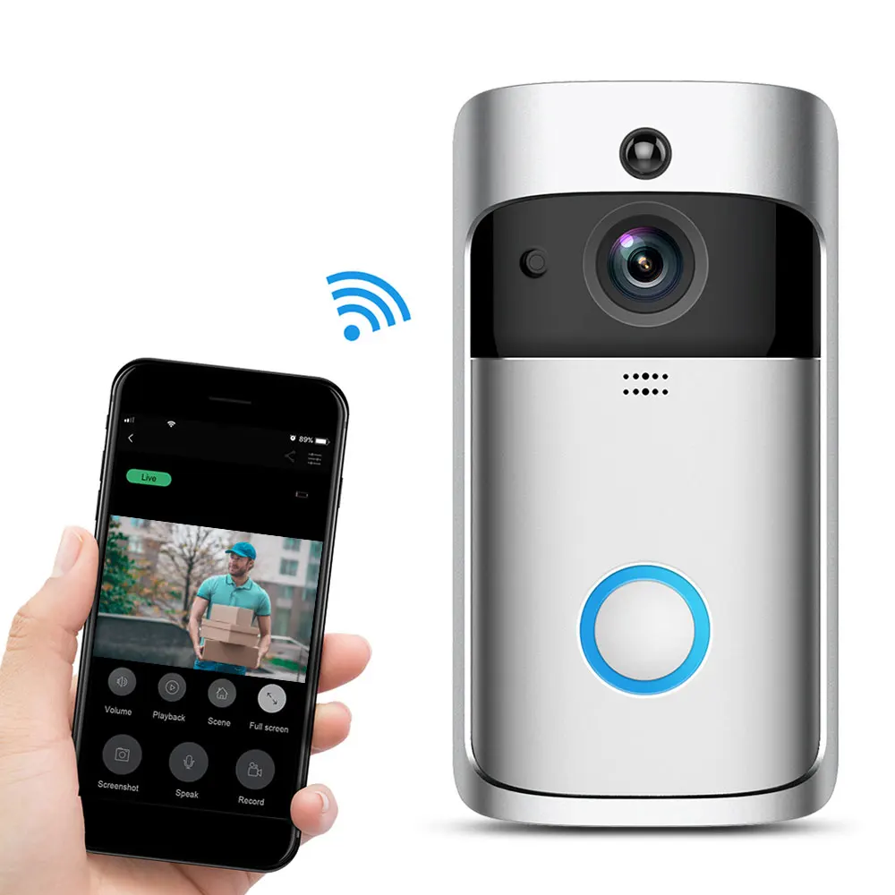 WIFI Video Doorbell Smart Doorbell 720P HD Security Camera Chime Night Vision 
