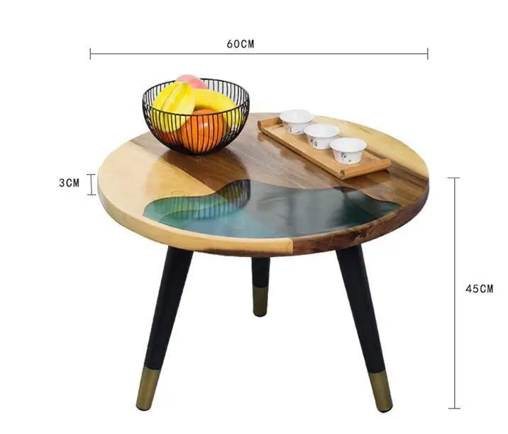 Custom corner small round table made of solid wood resin coffee table