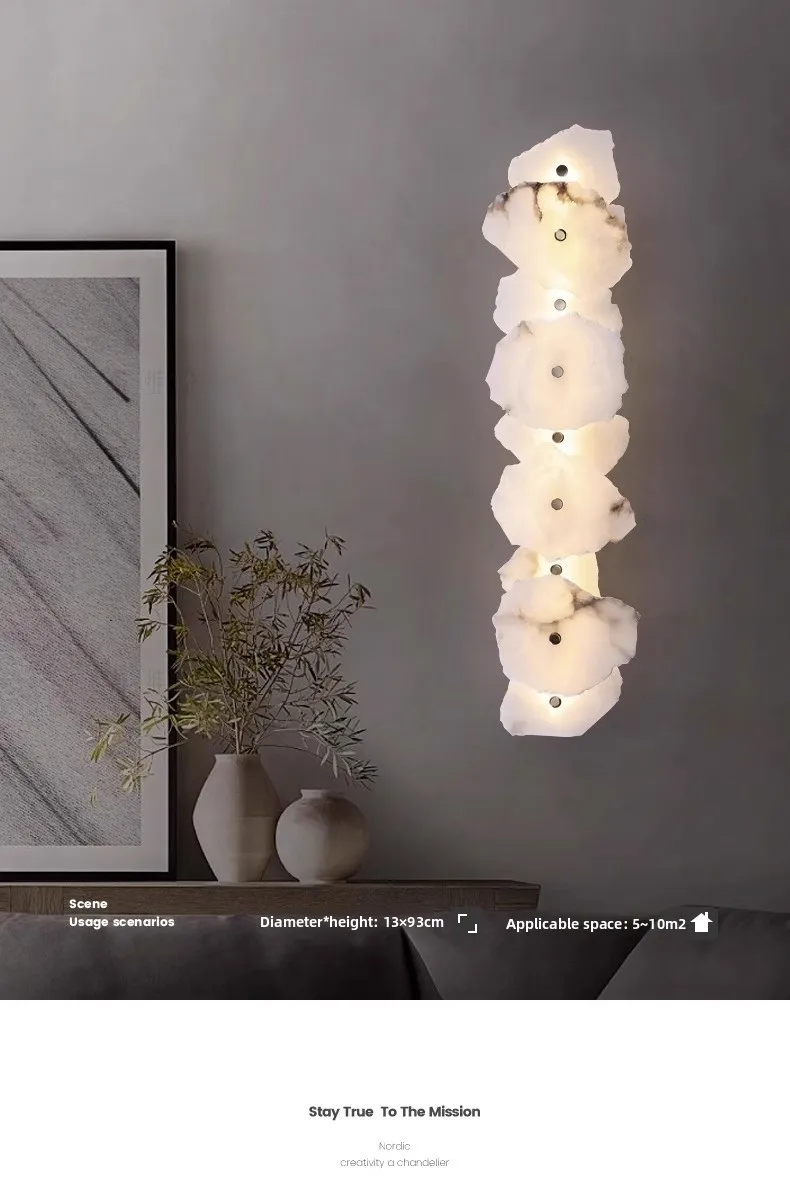 product modern minimalist art designer copper wall lamp living room natural alabaster led light recessed hotel bed side-5