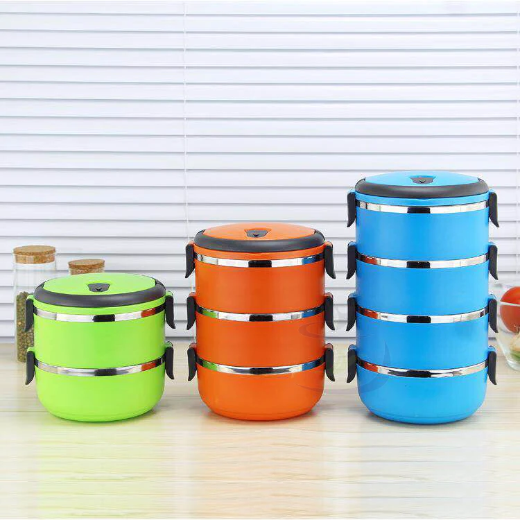 Round Shaped Stainless Steel Bento Box Takout Container With Plastic ...