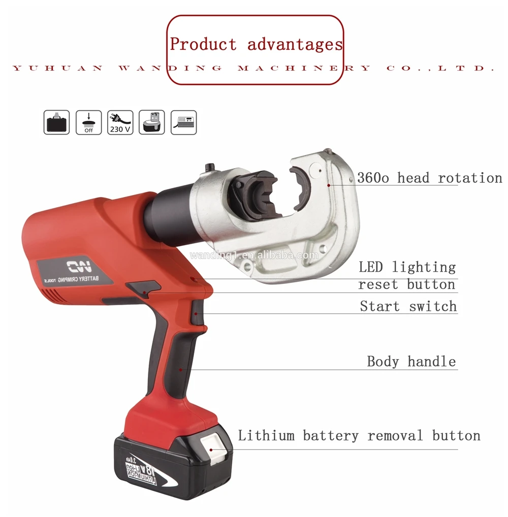 Ez-400b Hydraulic Battery Cable Lug Crimping Tools Battery Powered 16 ...