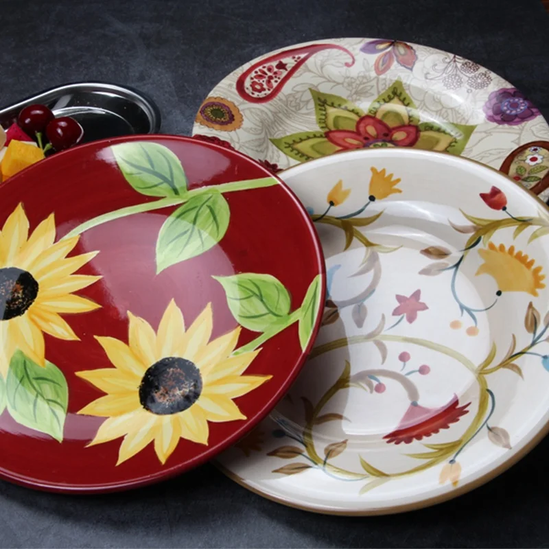 详细的图像 创意精致手绘新骨瓷板陶瓷西方板 11英寸大盘散装餐盘