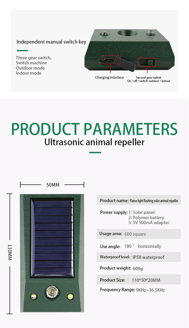 Saijzek High Quality Red LASER Solar Battery Power Pest Animal Weasel Bird Repellent laser bird repeller details