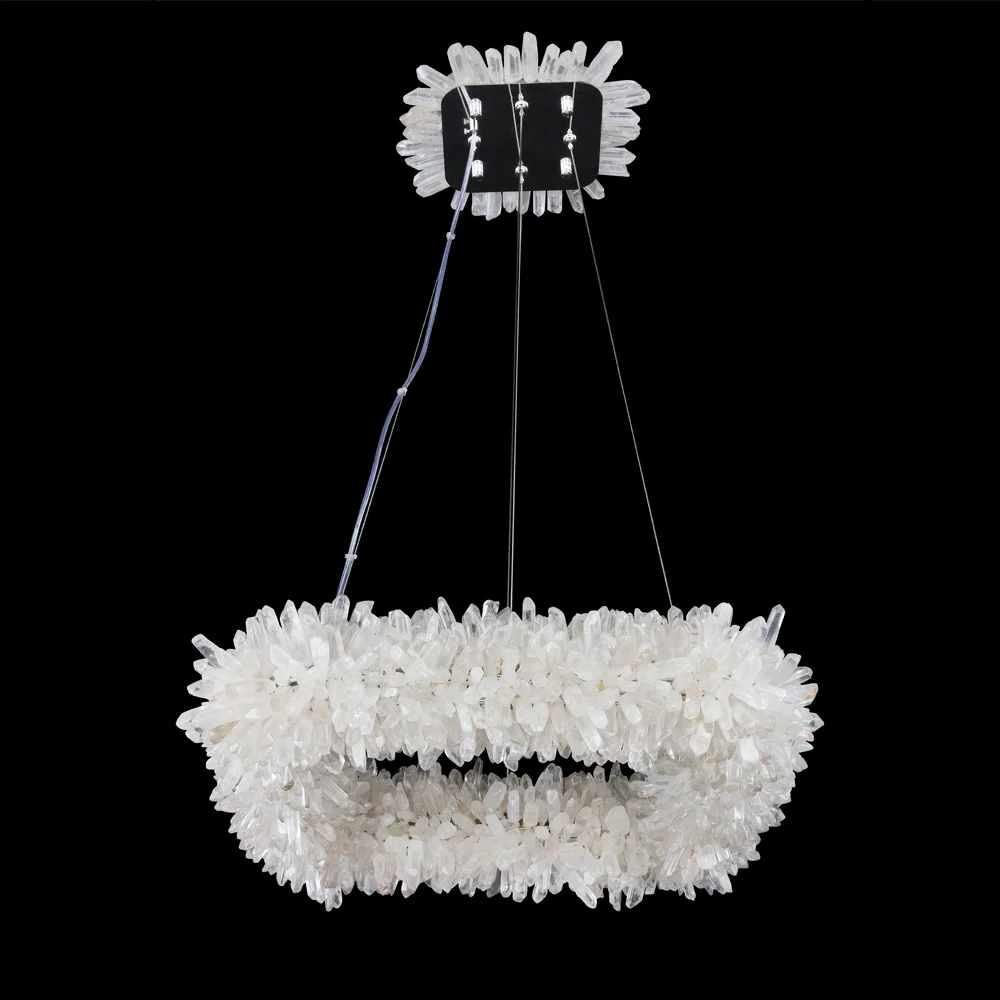 Modern chrome stainless steel Rectangle Hanging Large Natural Crystal Chandelier Pendant Lighting