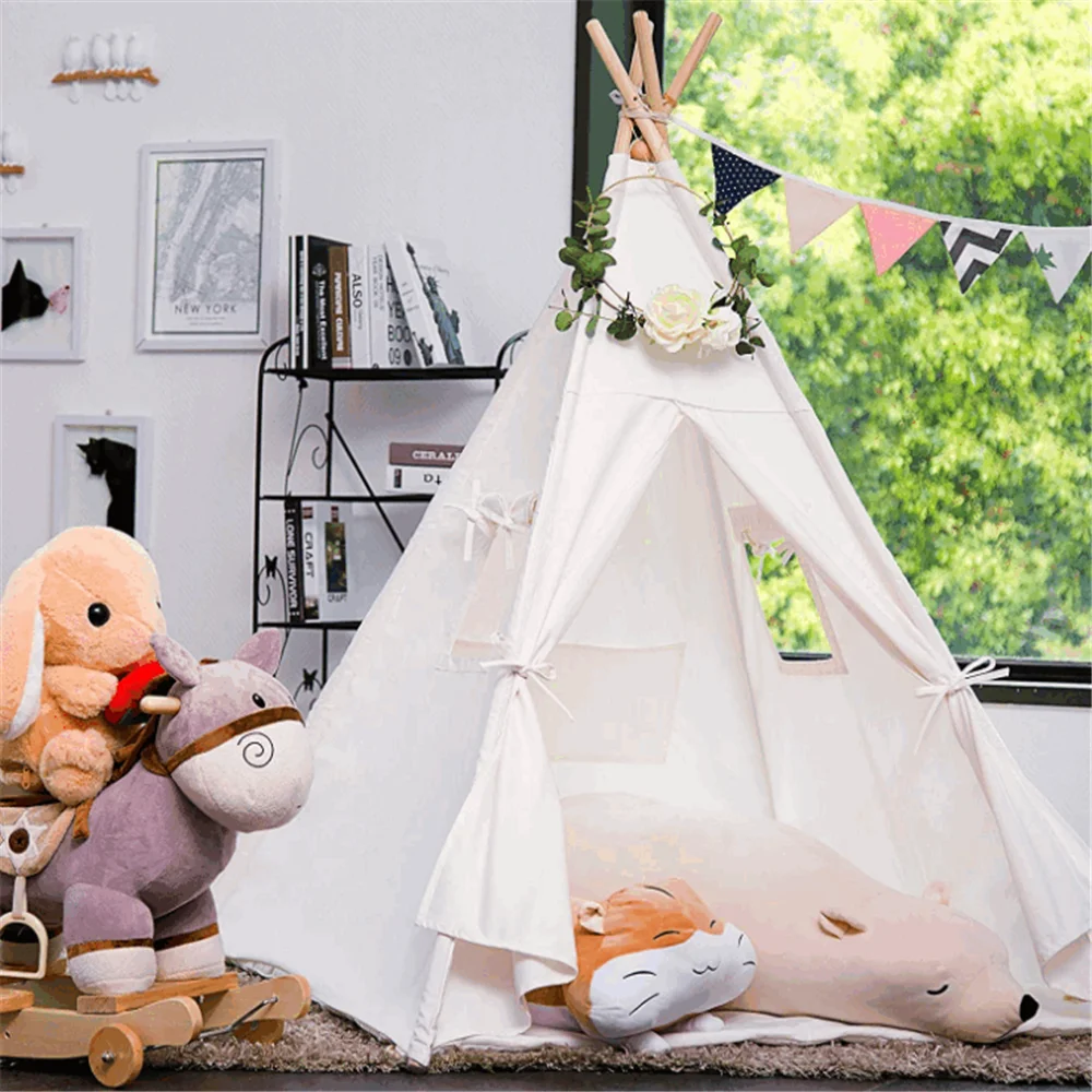 Classic artfully processed white cotton canvas large indoor/outdoor wood best selling house kids tent