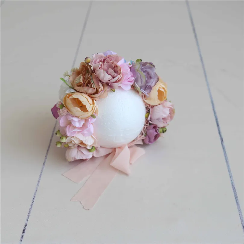 Newborn Floral Sleepy Bonnet Flower Garden Hat Photography Shoot Props Handmade Knit New Born Girl Flower Bonnet Hat Photo Props