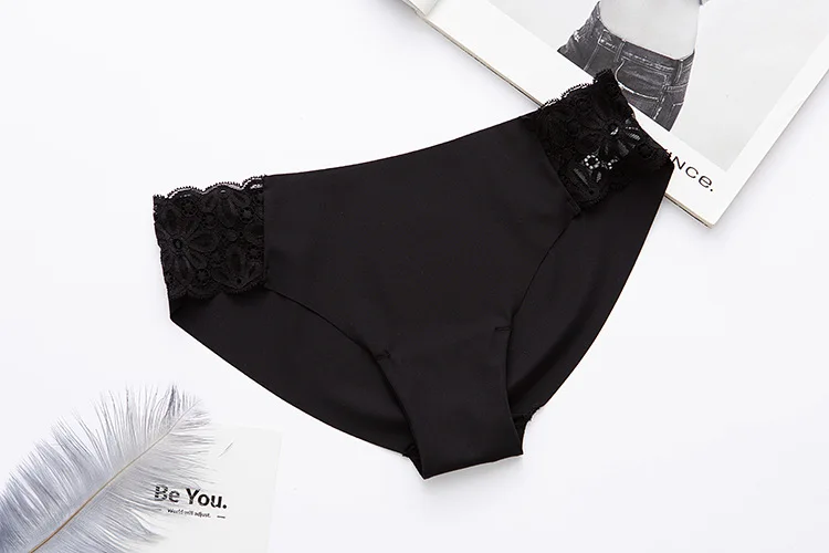 Sexy Women Panties Underwear Ice Silk Lace Seamless Briefs Solid Low