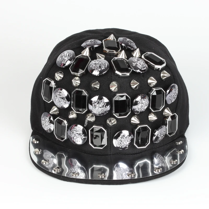 Großhandel mit Nieten im europäischen und amerikanischen Punk-Stil, flache Traufe, farbige Metallkrempe, Rückprall, Hip-Hop-Snapback-Kappe, Sporthüte – Detail 2