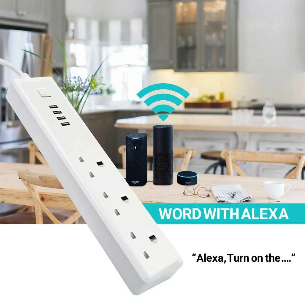 Uk Wifi Smart Power Strip Power Extension Socket 3 Outlet 4 Usb Port