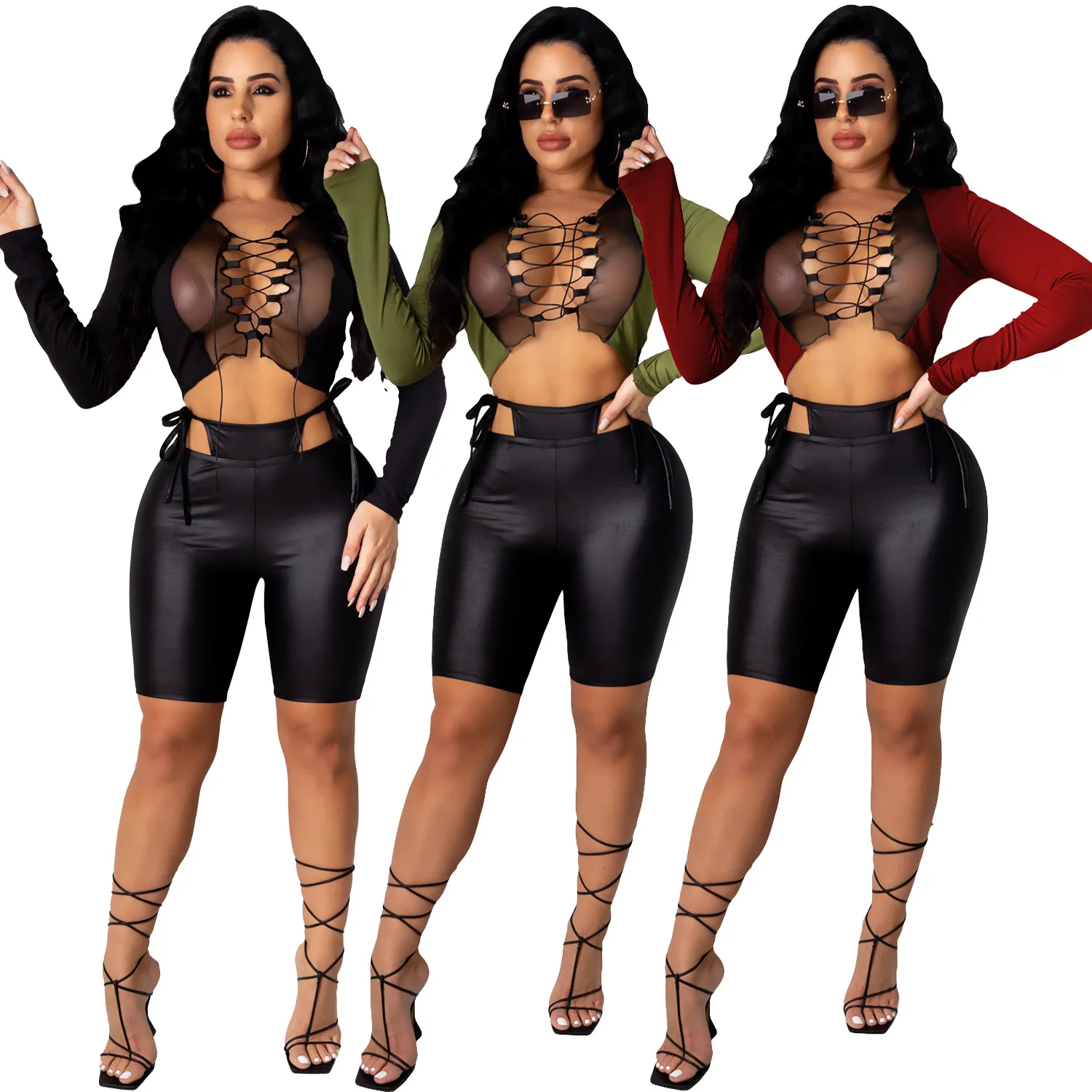 
H4608 - Casual See through Transparent Sheer Mesh top Women Clothing 