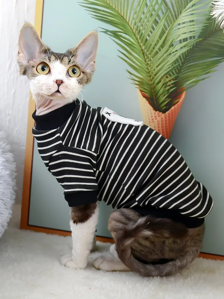 Fashion Striped Cat Clothes Cotton Eco-friendly Anti-Hair New Year's Cat Coat Sweatershirt