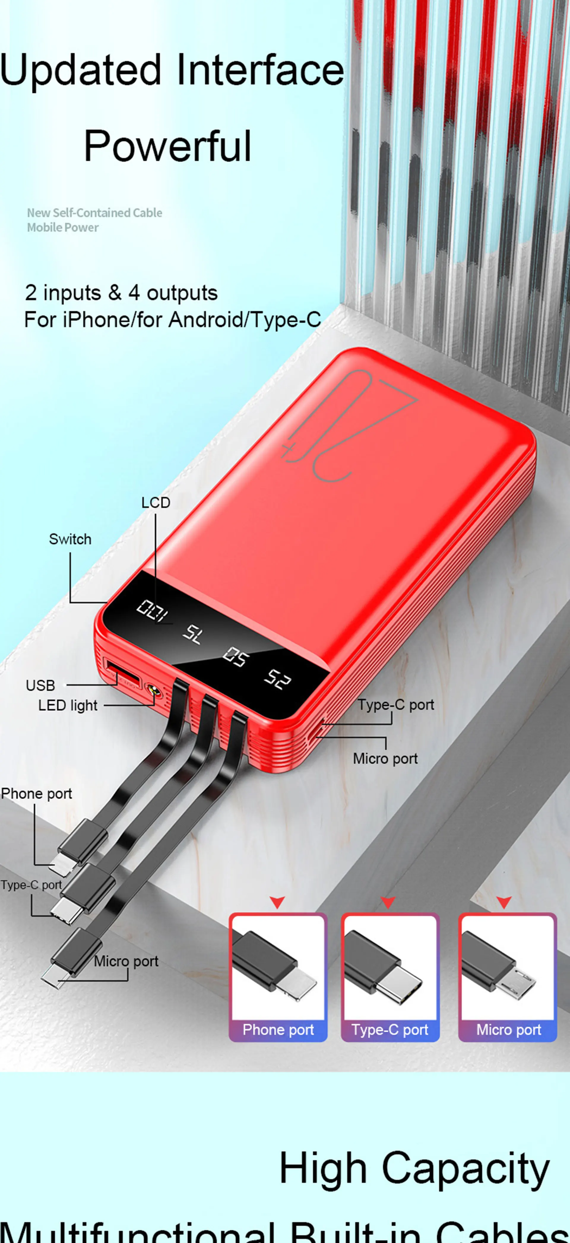 2020 New Factory hot sale fast charging power bank 20000mah emergency powerbank Type-C power banks backup with phone holder - ANKUX.COM