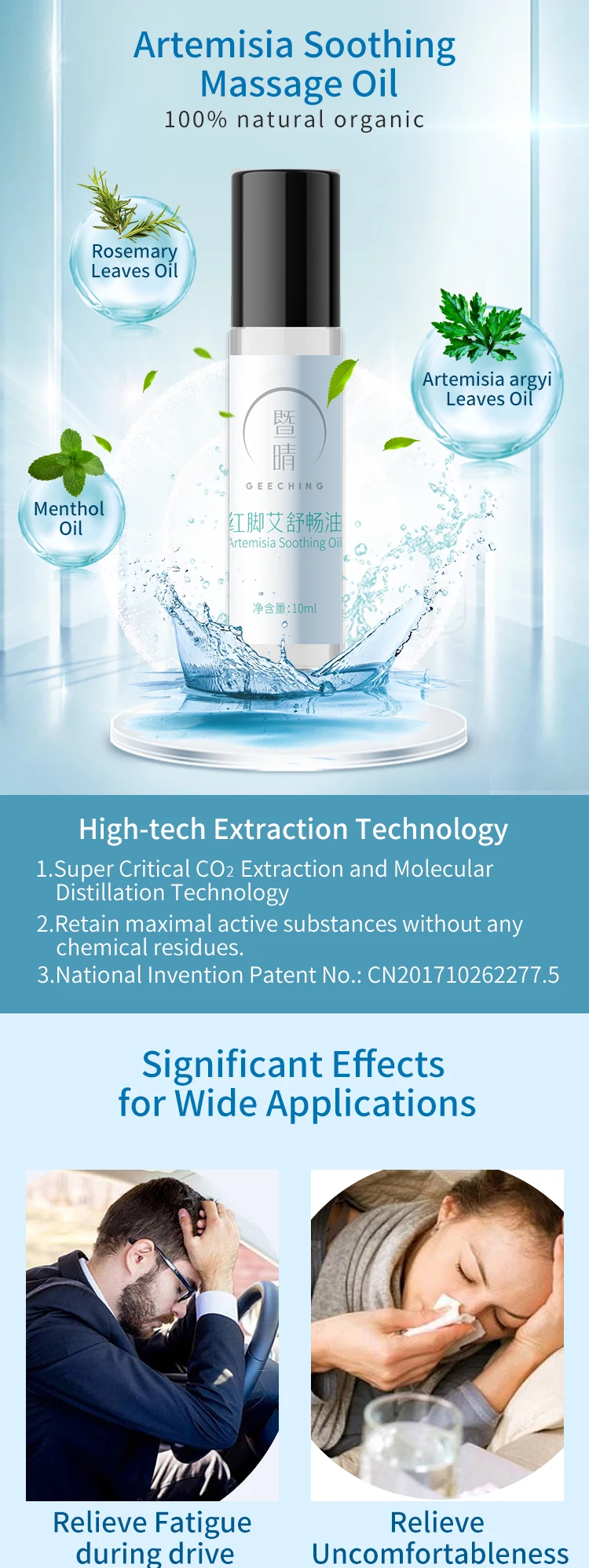 100 Pure Natural Herbal Extract 10ml Menthol Headache Soothing Oil