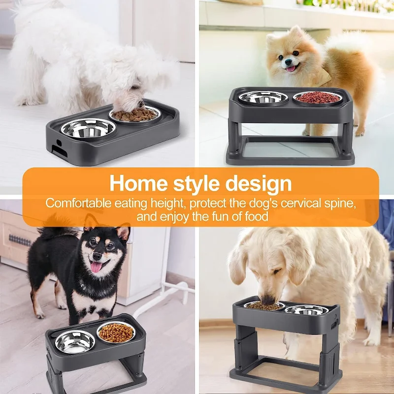 Elevated Dog Feeder Height Adjustable Pet Bowl Nonslip Slow Feeder 3