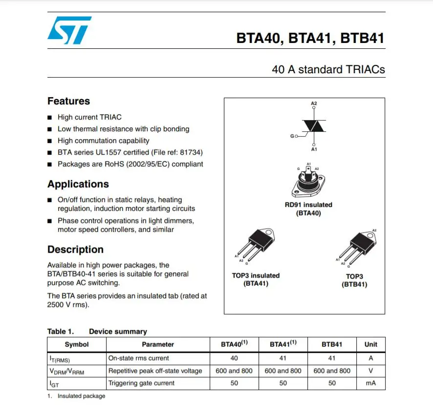 Схема включения bta41 600