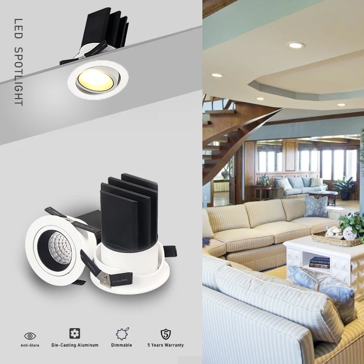 Recessed cob adjustable led downlight fixture 5w/7w/9w/12watt low voltage mini downlight for home,hotel