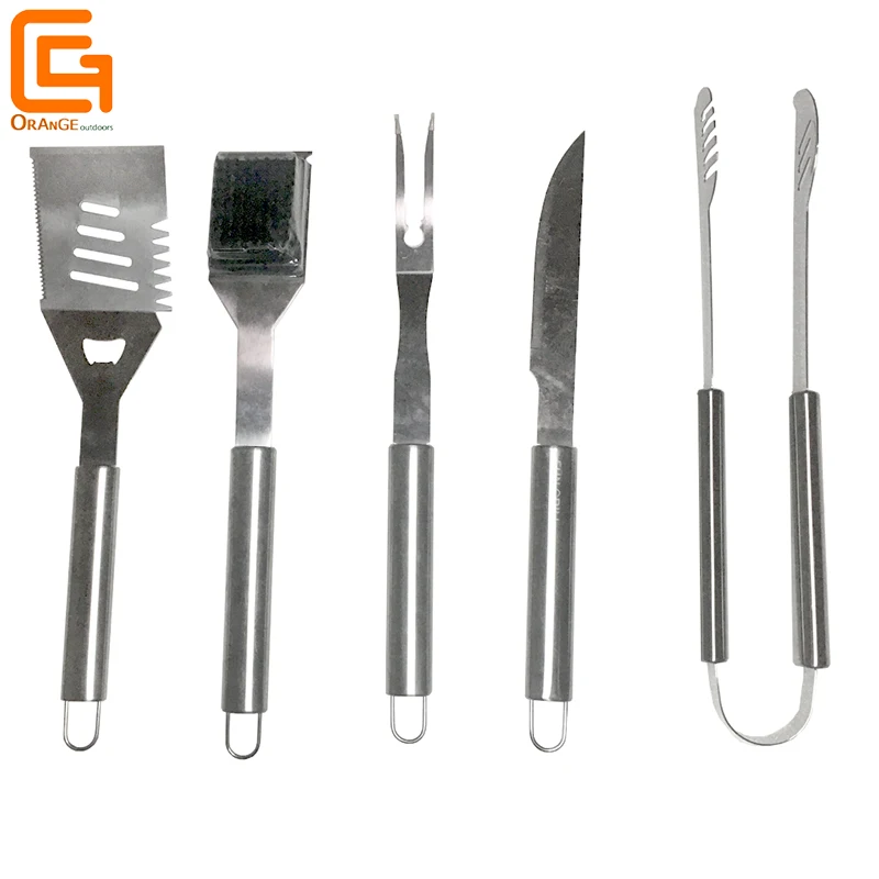 5 Pieces BBQ Tools Included Turner Cleaning Brush Fork Knife & Tong Tool Set