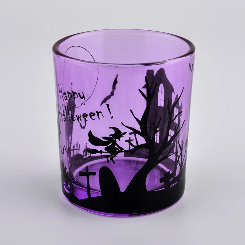 purple sprayed glass candle jars for All Saints' Day