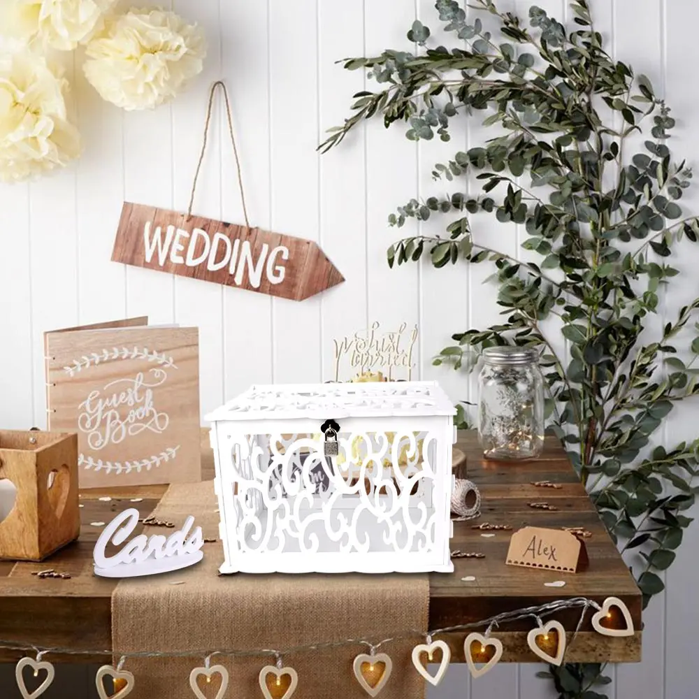 Ourwarm Wedding Supplies White Diy Wooden Envelope Gift Card Box With