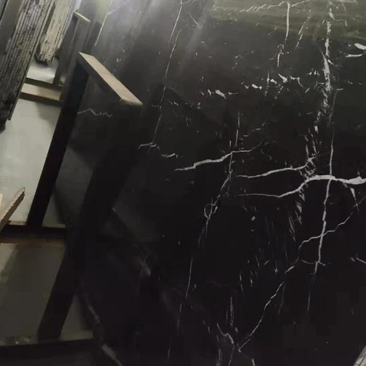 China Nero Marquina Custom Cut Big Size Black Marble Stone Slabs
