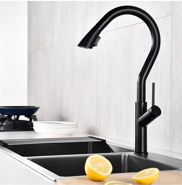Modern Brass Pull Out Kitchen Faucet Black Kitchen Sink Faucet For Flexible Hose