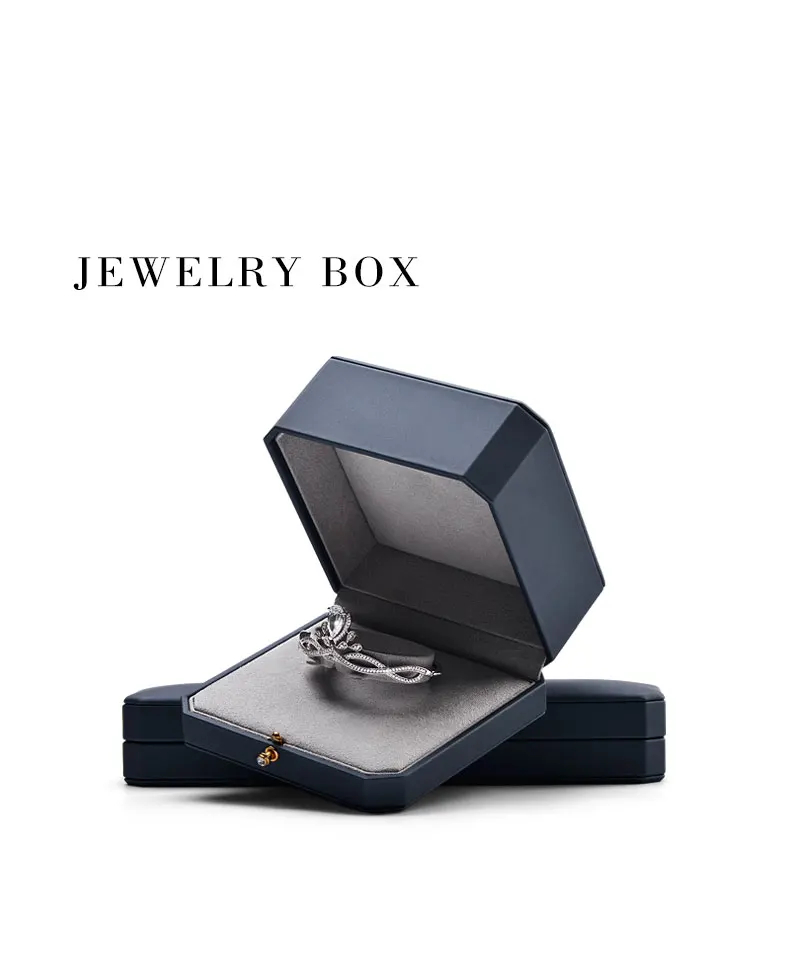 FANXI custom unique design octagonal shape dark grey Pu leather Jewellery Packaging Box snap button Jewelry Packing Boxes