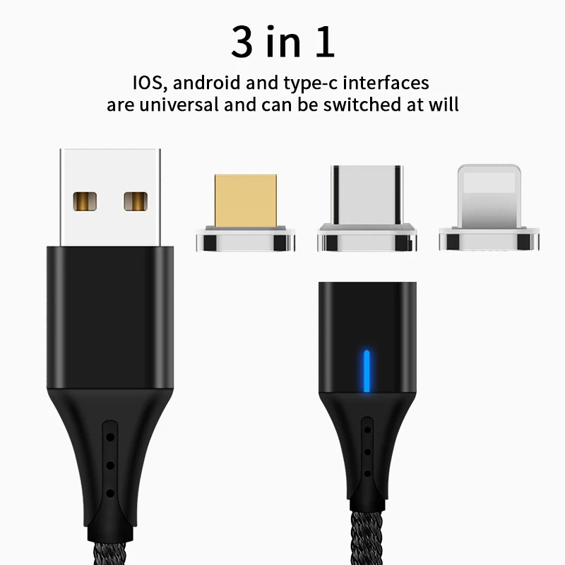Wholesale 3 in 1 Micro USB Cable 3A Type C Fast Cable Magnetic Charging Cable for iPhone Charger Data Line - ANKUX.COM