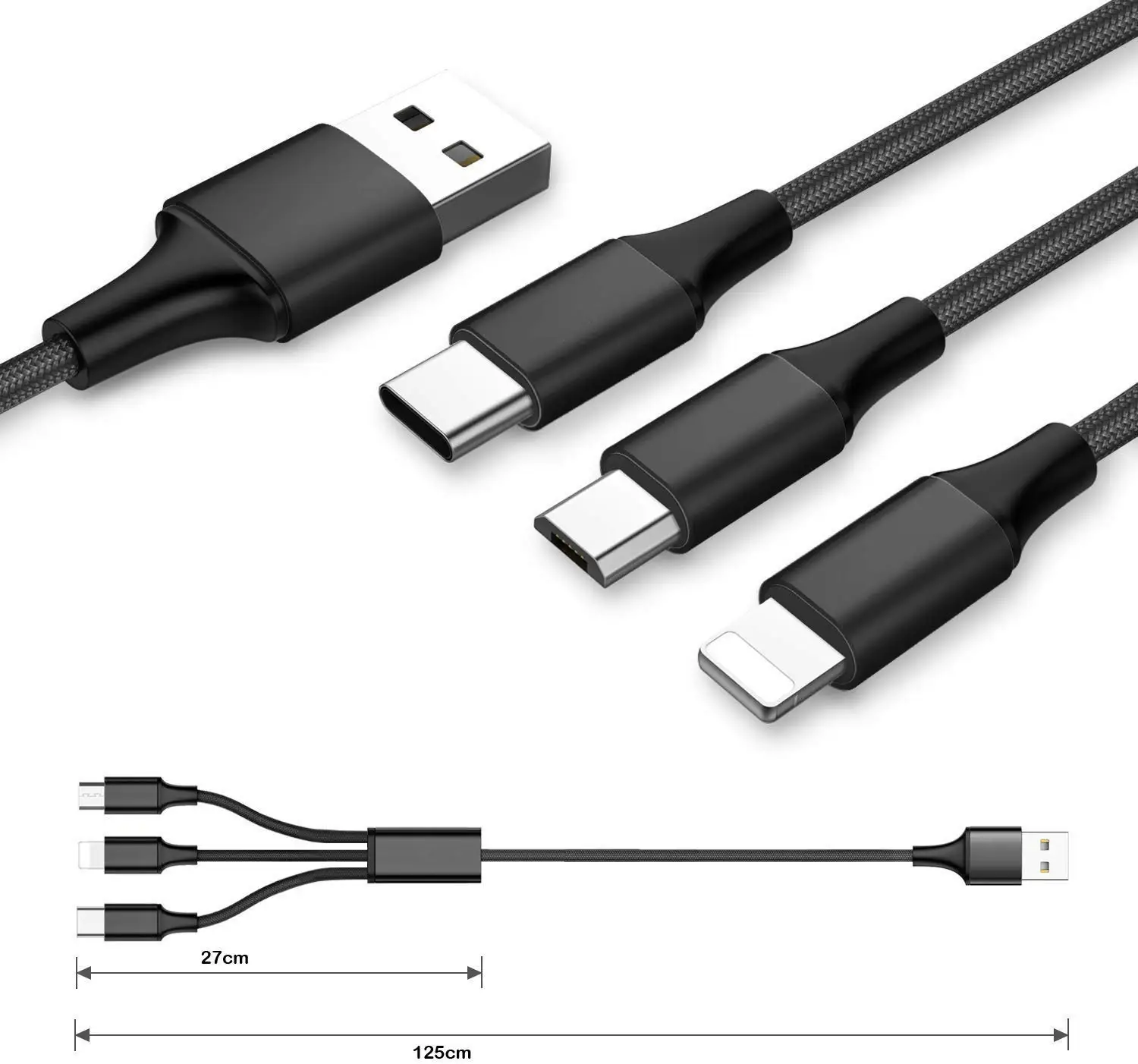 3 in 1 USB Cable Wholesale Charge Cable For Iphone Micro Type C Fast Cable - ANKUX.COM