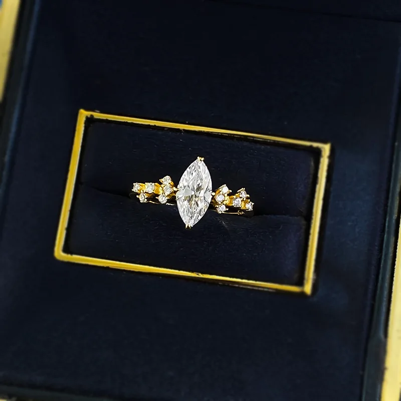 S925 Silver Fine Ring Daily Fashion 5*10mm Horse Eye Simulation Lab Diamond Rhodium Plated Ring