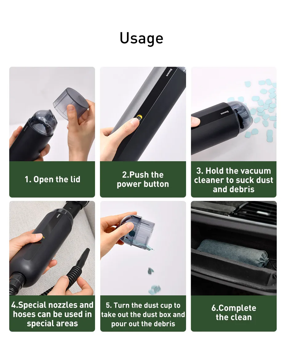 Baseus A2 70W Car Vacuum Cleaner absorbing pressure 5000pa wireless small mini handheld car vacuum cleaner for car