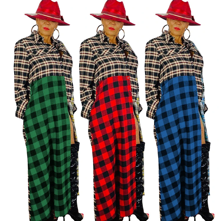 Good Design Sleeves New Lovely Women Fashion Clothing Plaid Maxi Dresses Woman Casual Long Dress