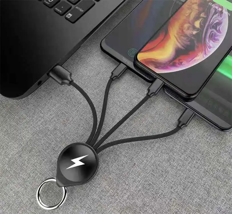 multi travel lightup keychain usb cable 3 in 1 usb cable white - ANKUX.COM