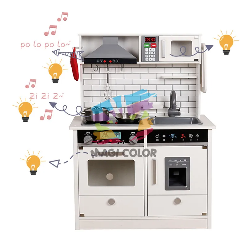 wooden toy kitchen with lights and sounds