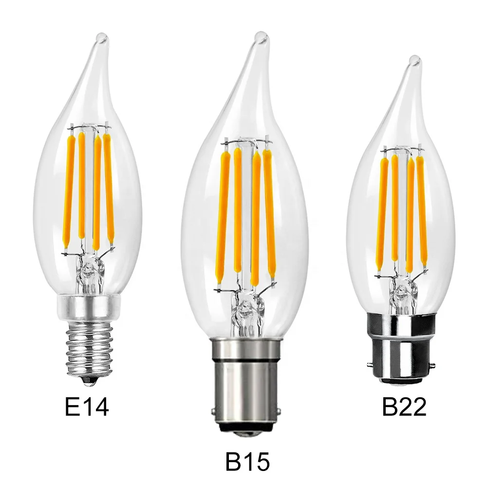 E14 B15 B22 Filament LED Bulb 2W 4W 6W Dimmable CA10 Light Bulbs 2700K Warm White LED Filament Bulbs