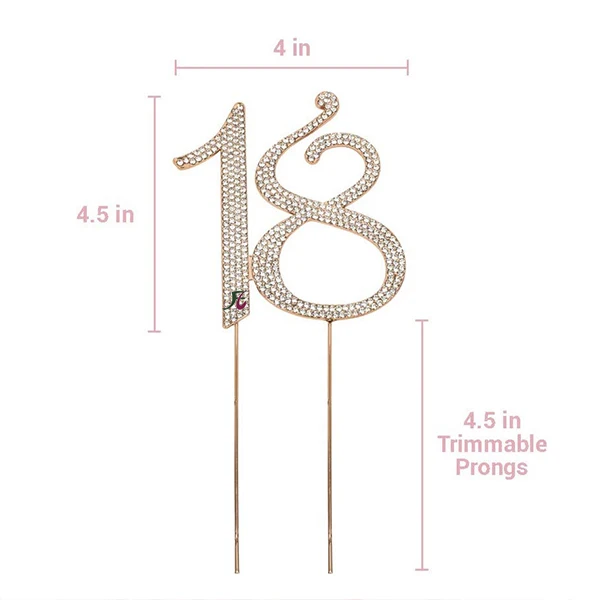 Sparking Crystal rose gold Number 18 Rhinestone Cake Topper for Birthday Party  ( Accept Customized)