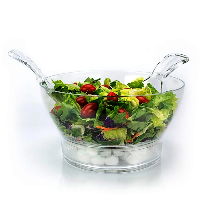 Plastic Salad Bowl On Ice With Lid Spoon Fork Chilled Serving Bowls Ice