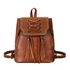 Wholesale Women Bags Wild Solid Color Tassel Zipper Drawstring Straps Decorative PU Leather Travel Trumpet Backpack