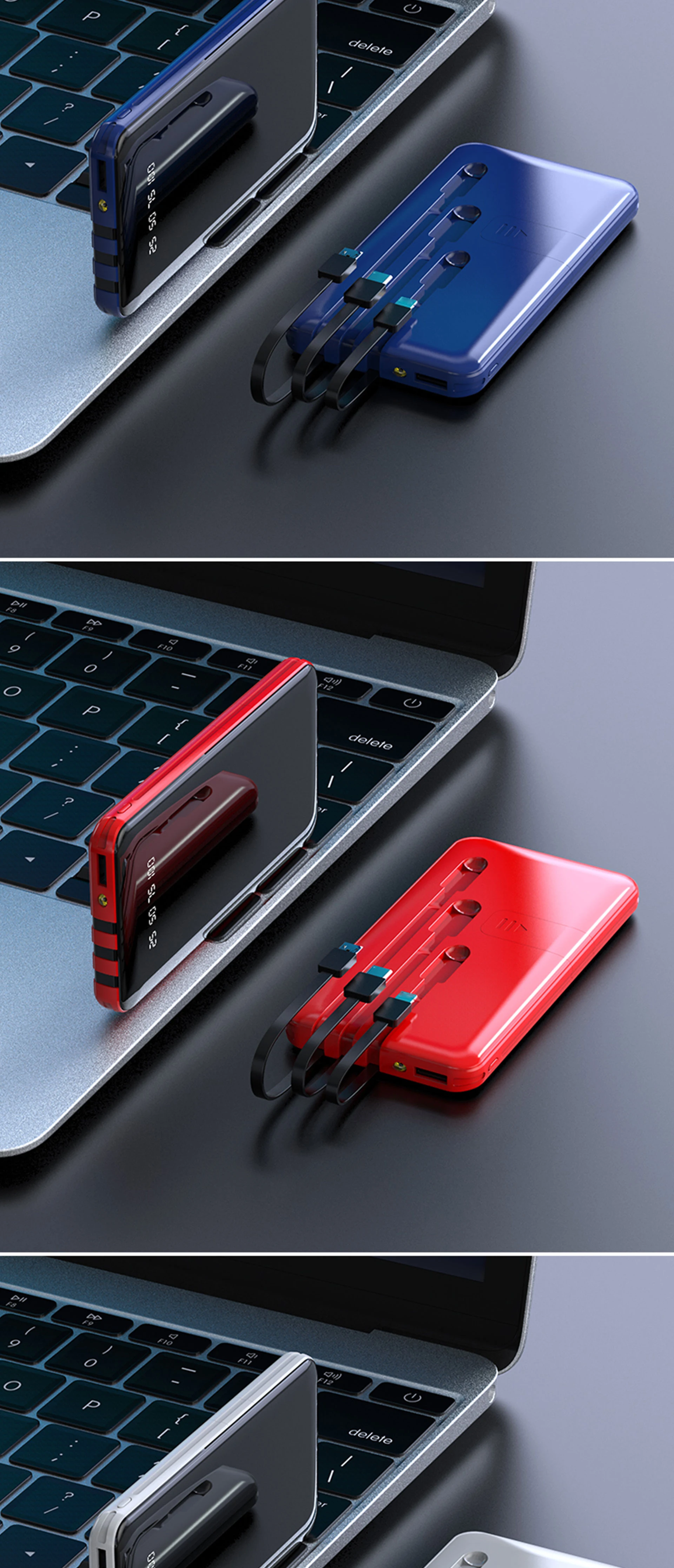 New Custom Full Mirror Screen Power Bank 10000mah LED Display, Fast Charging Power Banks, Sharing Type c powerbank with cable - ANKUX.COM