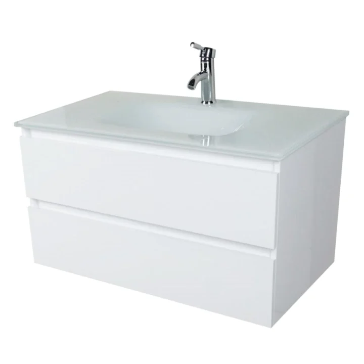 Modern Glass Basin Wall Mounted Bathroom Vanity White High Glossy Painting Cabinet Two Drawers Soft Closing Slider 90cm 35 5in Buy Wall Mounted White Bathroom Vanity Modern Two Drawers Bathroom Cabinet Glass Basin High