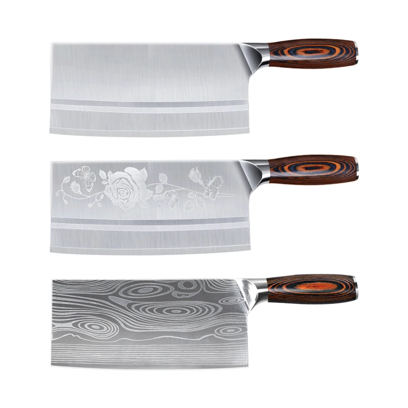
7inch high carbon steel chopping cleaver knife with pakka wood handle 