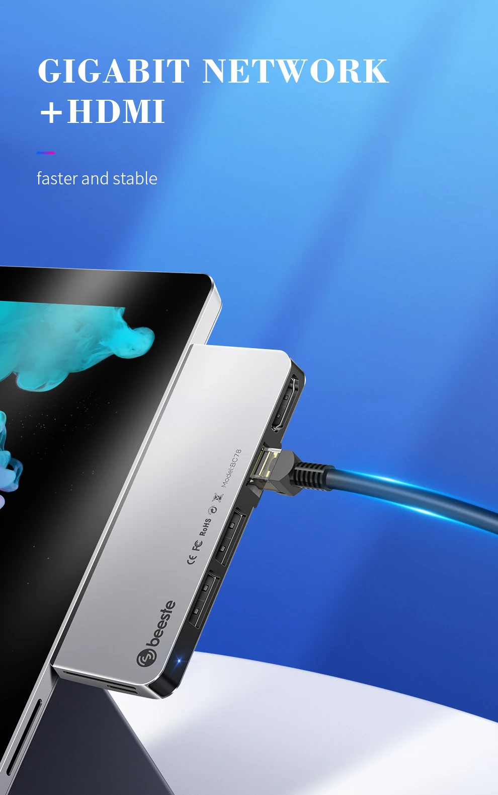 Beeste 2020 NOU sta?ie de andocare 7 în 1 hub usb c USB 3.1Gne1 x 3 HDMI x 1 card TF x 2 pentru Surface Pro 5/6