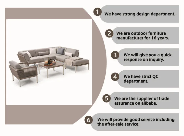 Best Selling Rope Set Corner Lounge Garden New Hotel Coming Aluminum