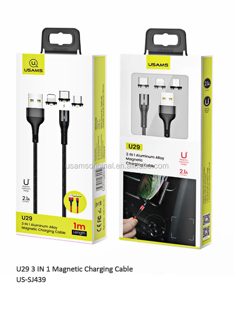 USAMS 3 in 1 Magnetic Micro USB Type C Charging Cable For Iphone usb cable phone - ANKUX.COM